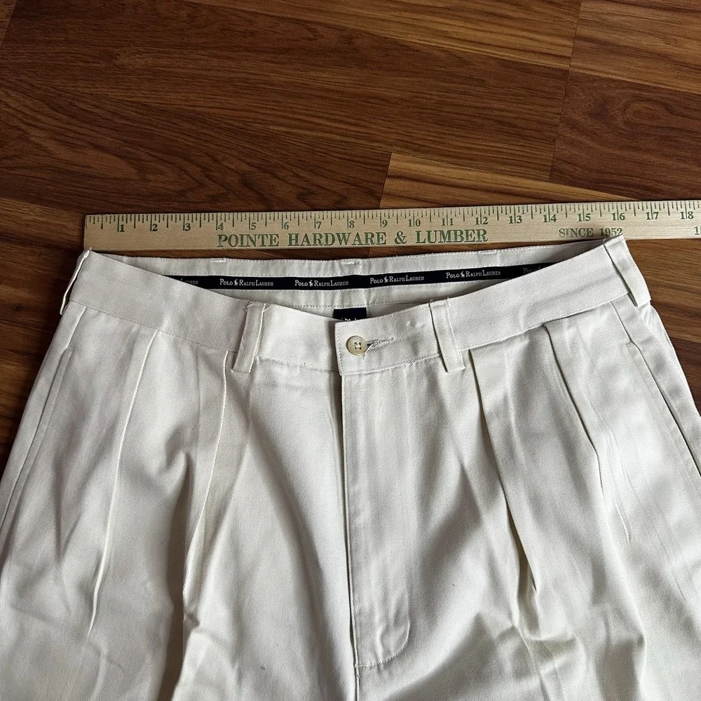 Vintage Polo Ralph Lauren Andrew Pants Mens 32x30 Ivory Khaki Double-Pleated